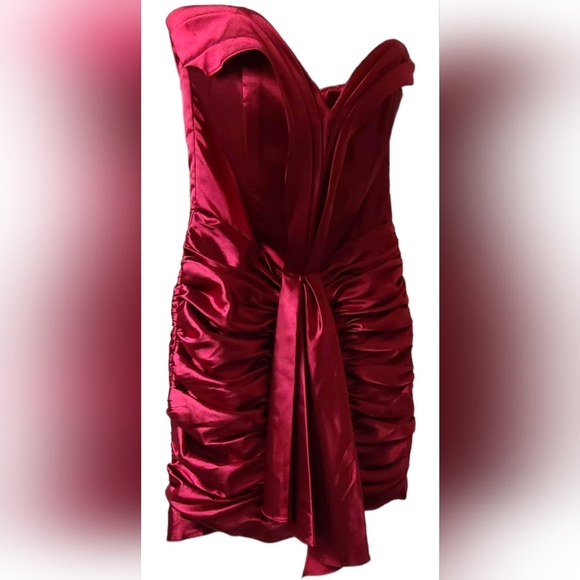 Shireen Red Satin Strapless Dress - Picture 2 of 5